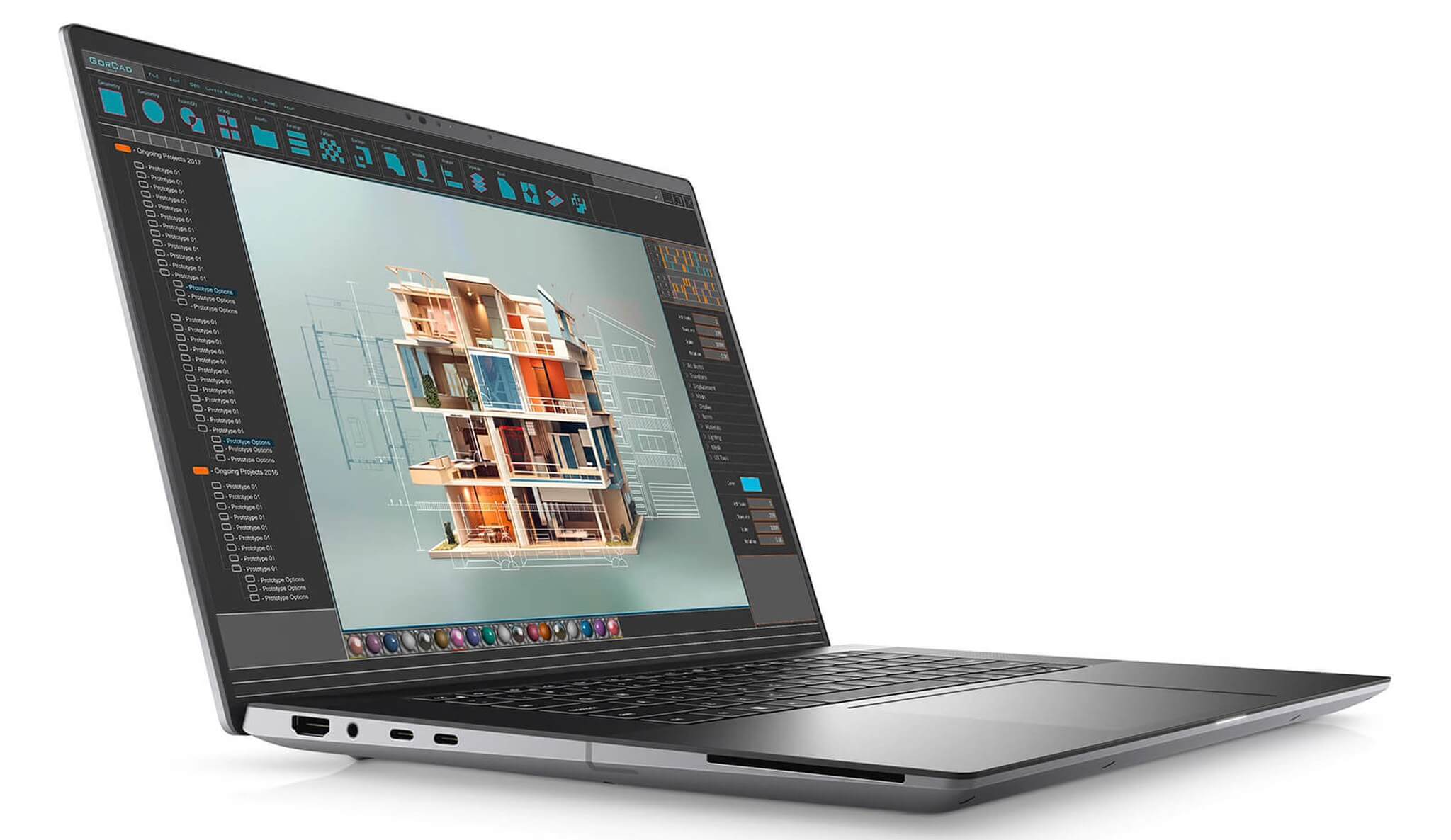 Màn hình IPS FHD+ Dell Precision 5690 hiển thị bản vẽ kiến trúc với độ chính xác màu 100% DCI-P3