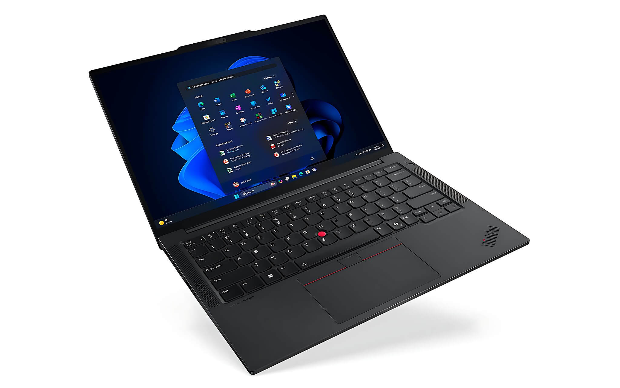 Lenovo ThinkPad E14 Gen 7 Lenovo ThinkPad E14 Gen 7 mở nắp trên bàn làm việc, laptop văn phòng 14 inch với bàn phím và TrackPoint đặc trưng ThinkPad