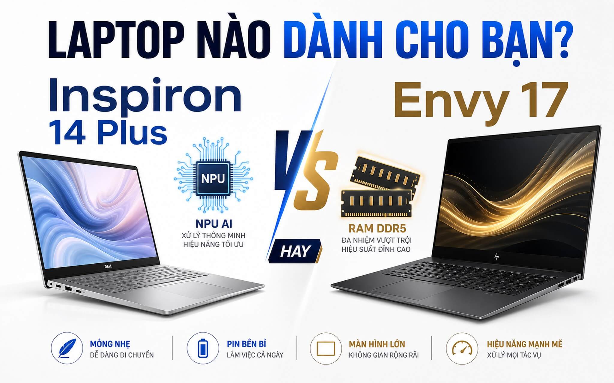 Dell Inspiron 14 Plus đọ HP Envy 17 cho dân văn phòng