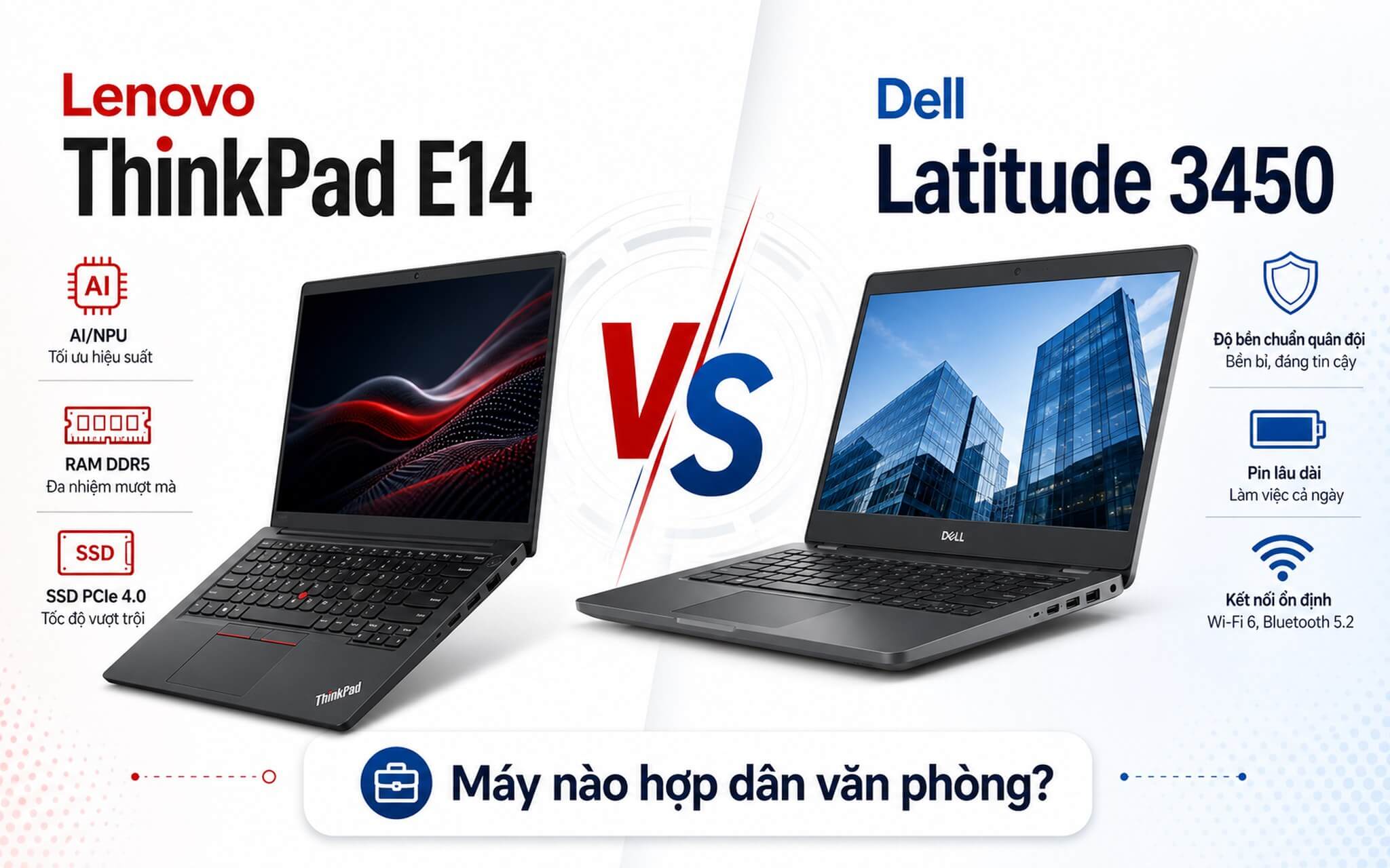 Lenovo ThinkPad E14 và Dell Latitude 3450: máy nào hợp dân văn phòng