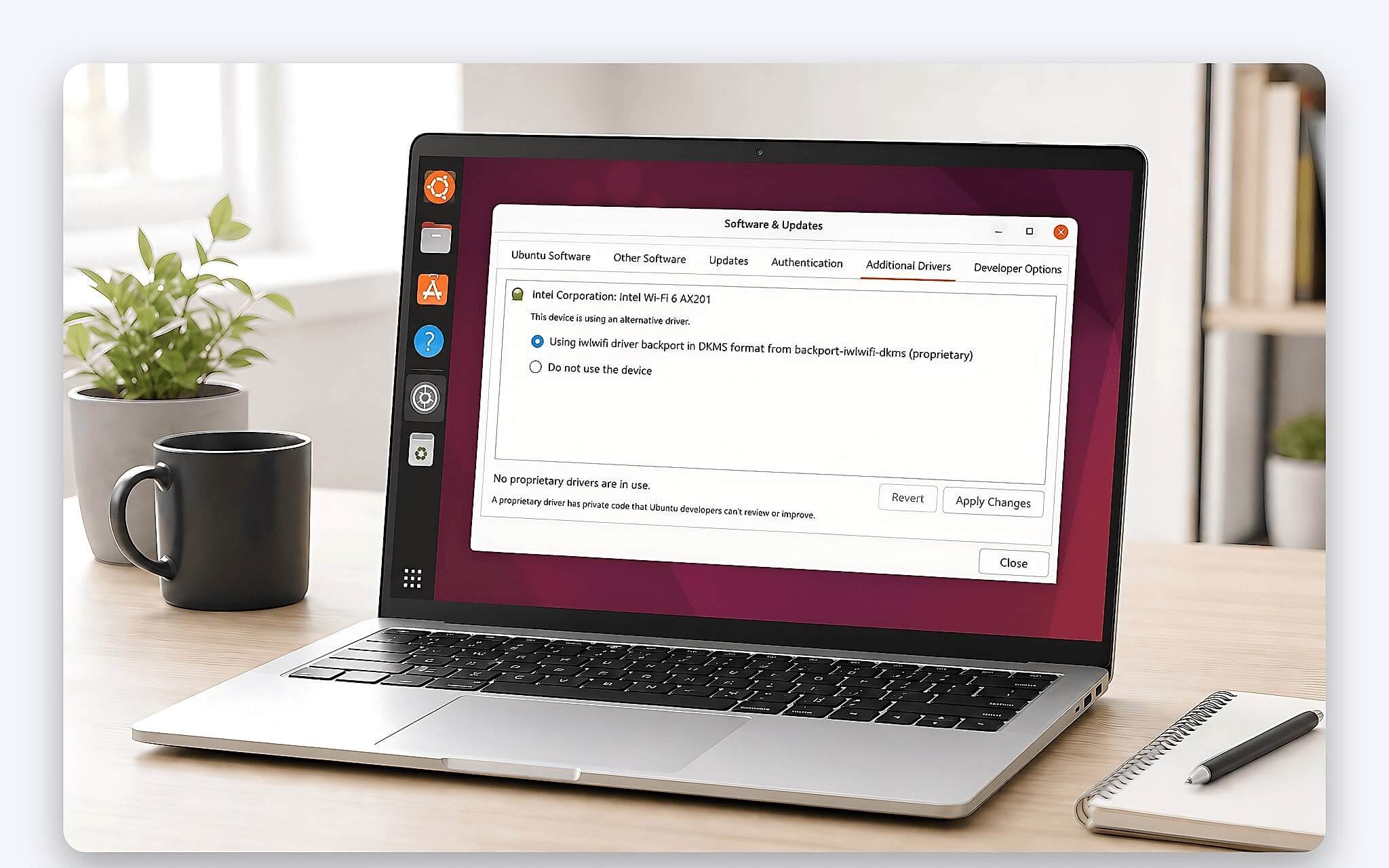 Các bước kích hoạt firmware bổ sung thông qua công cụ Additional Drivers trên Ubuntu