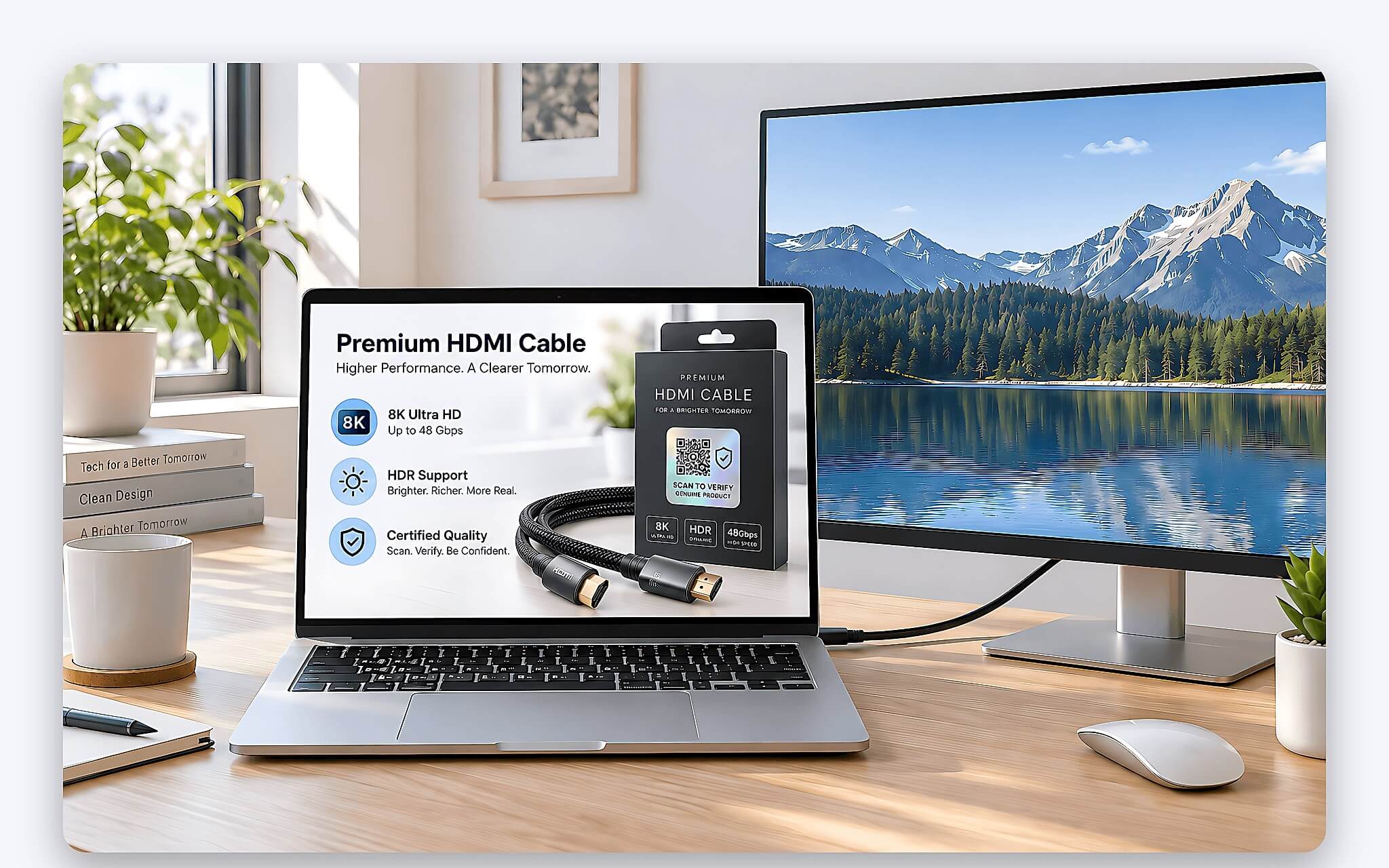 Cáp HDMI bện dù có tem chứng nhận đặt trước TV màn hình lớn