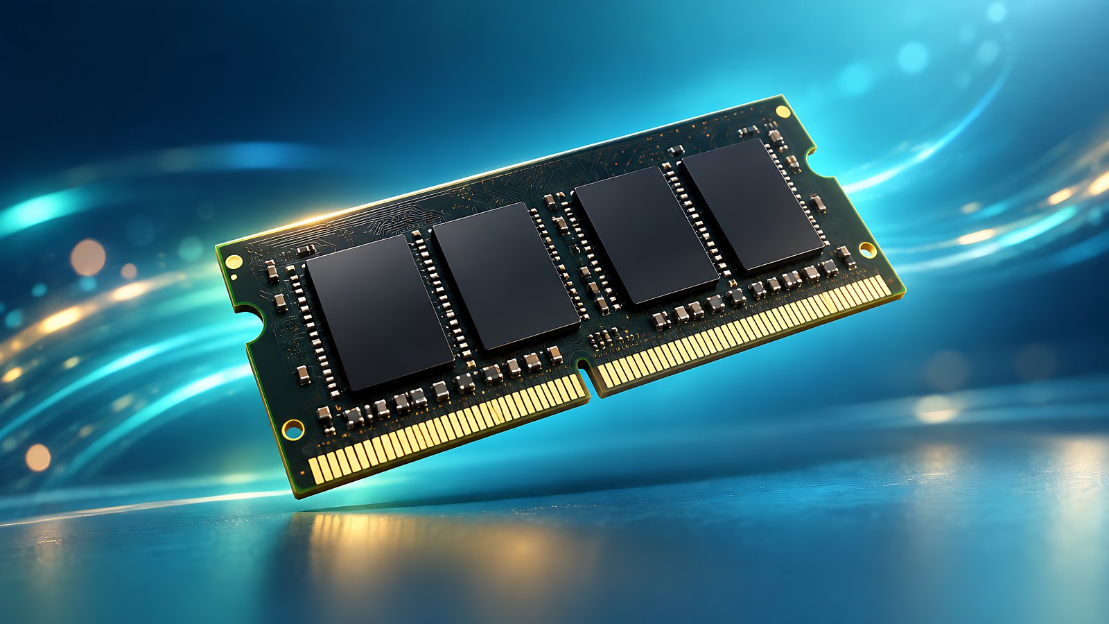 Thanh RAM DDR5 laptop dạng SO-DIMM với hàng chân tiếp xúc mạ vàng