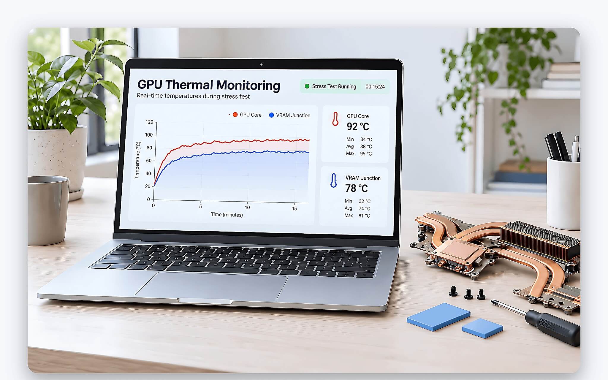 Dấu hiệu miếng dẫn nhiệt xuống cấp qua nhiệt độ GPU và VRAM Dấu hiệu miếng dẫn nhiệt xuống cấp qua nhiệt độ GPU và VRAM