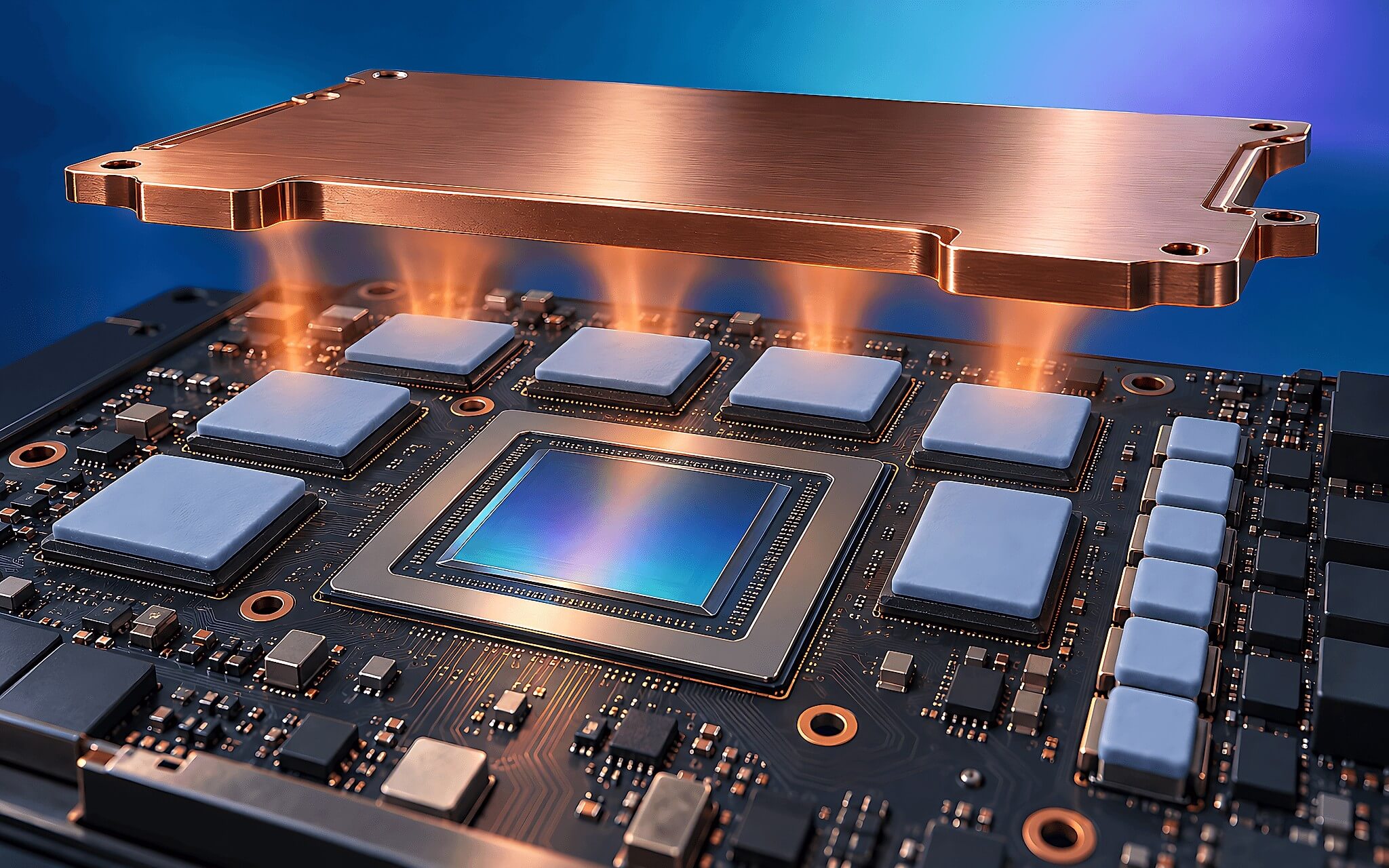 Thermal pad lấp khe hở giữa VRAM, VRM và tấm tản nhiệt Thermal pad lấp khe hở giữa VRAM, VRM và tấm tản nhiệt