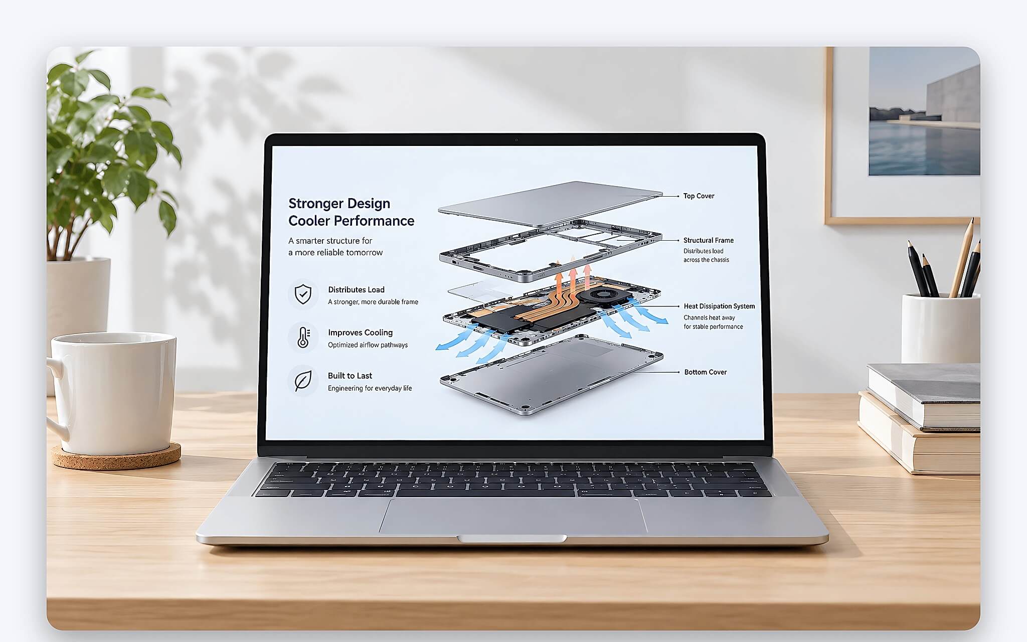 Minh hoạ trừu tượng các bề mặt vật liệu vỏ laptop nhôm magiê và sợi carbon