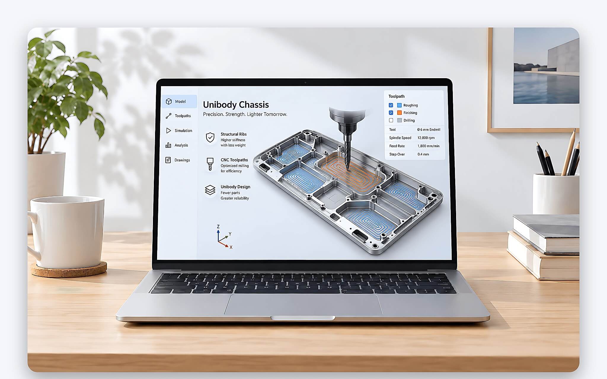 Bề mặt nhôm nguyên khối gia công CNC làm vỏ laptop trên nền gradient