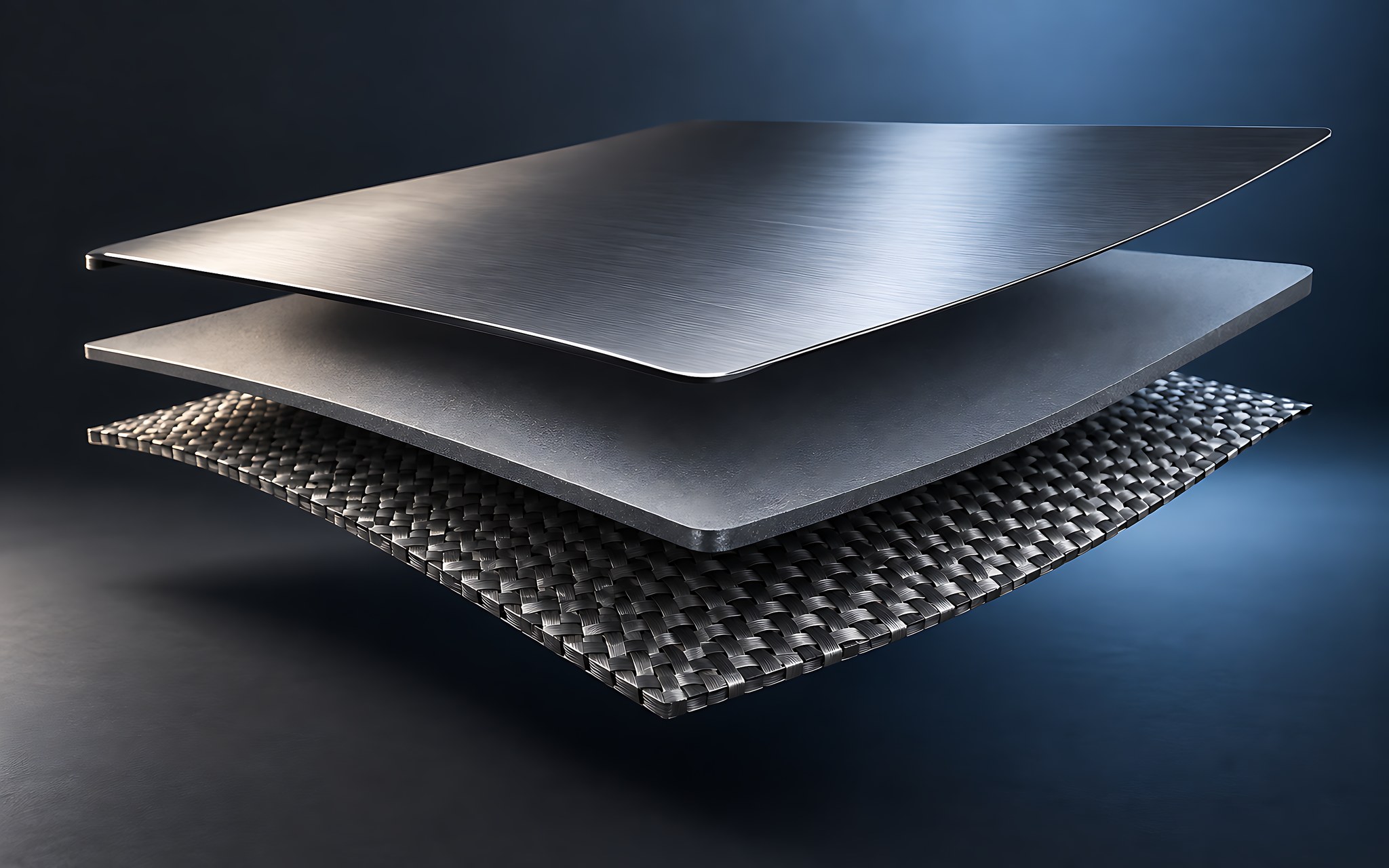 Minh hoạ trừu tượng các bề mặt vật liệu vỏ laptop nhôm magiê và sợi carbon