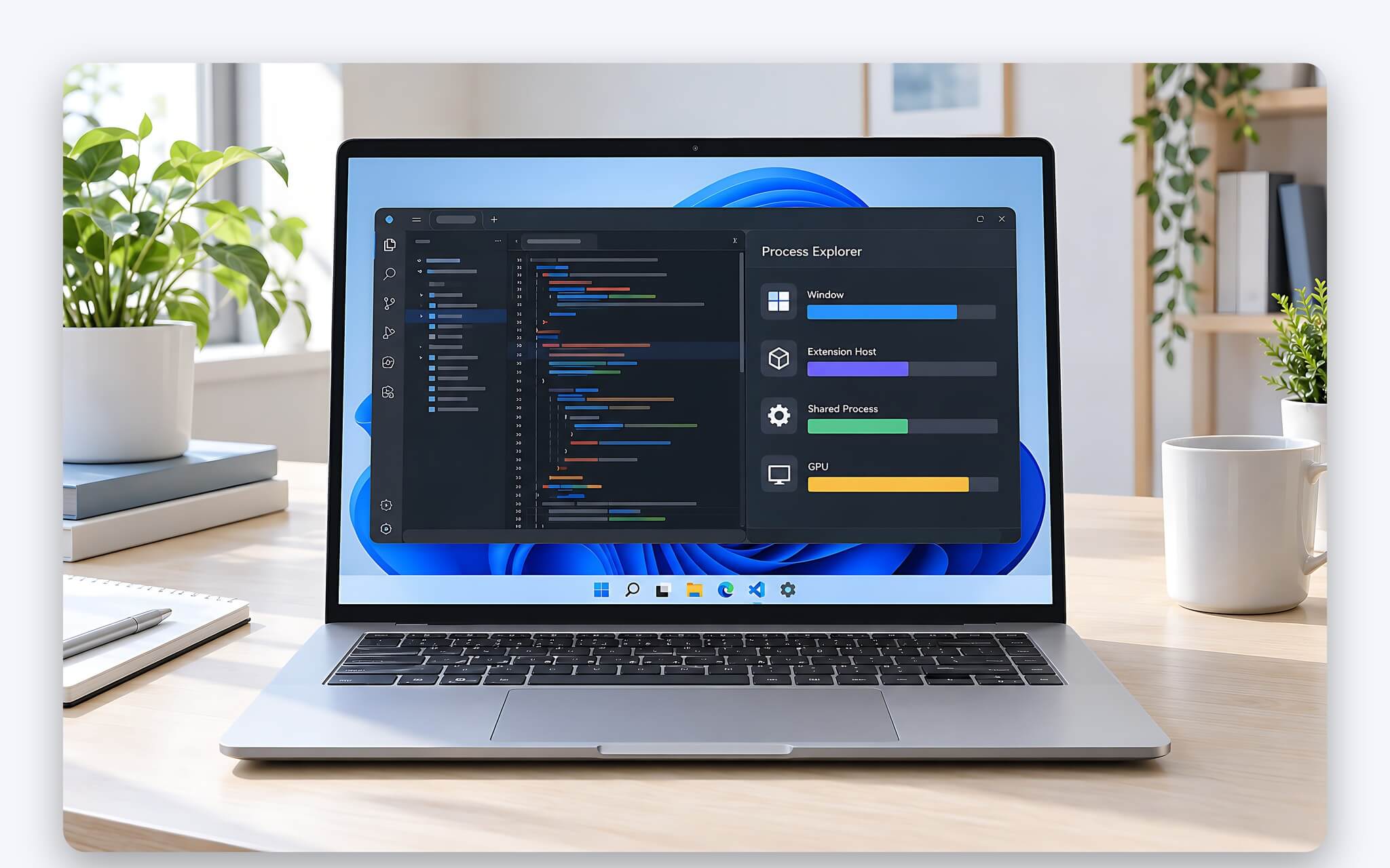 Cửa sổ Process Explorer liệt kê tiến trình đang chiếm RAM của trình soạn mã