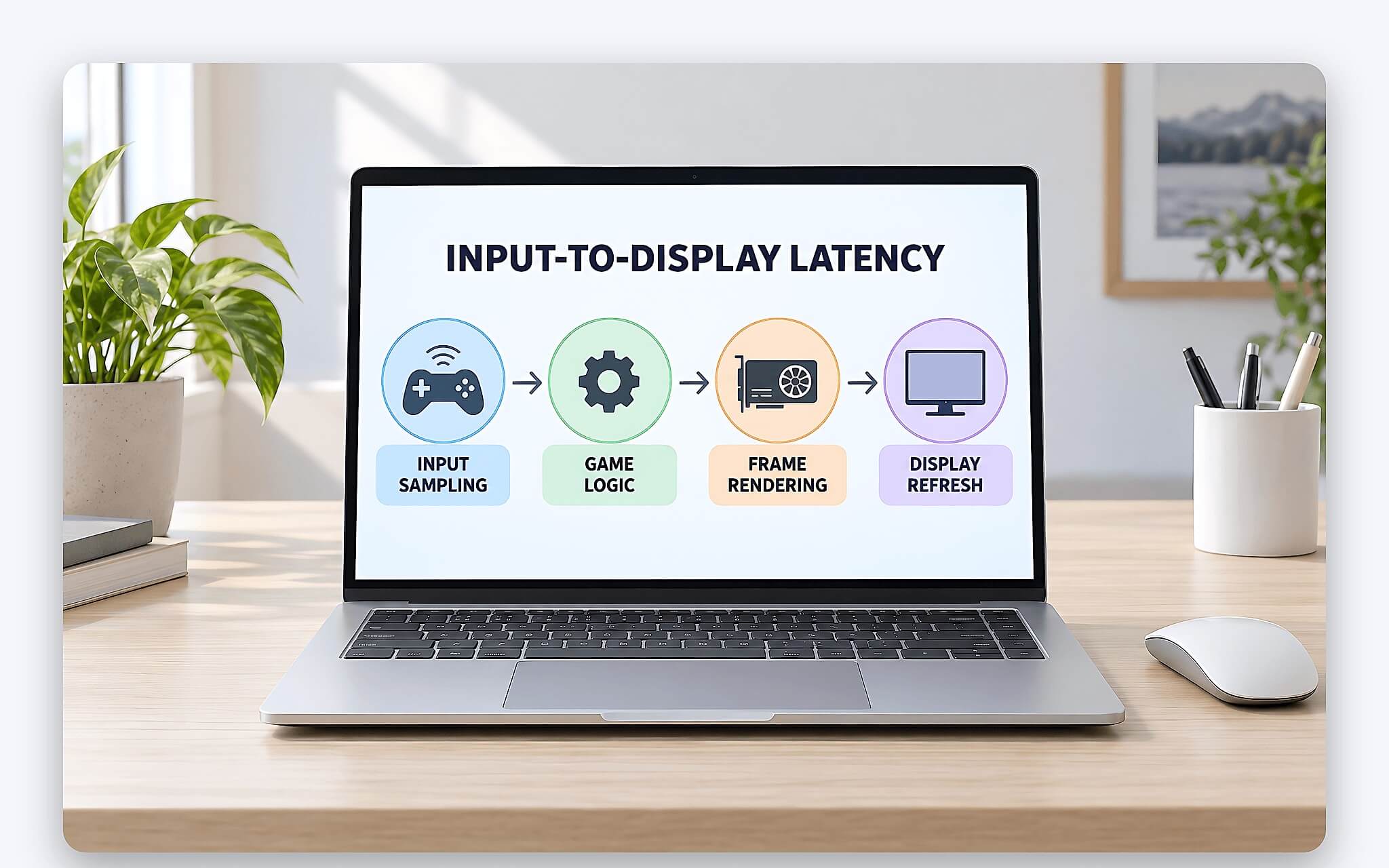 Các khâu tạo nên độ trễ đầu vào từ cú bấm chuột qua CPU và GPU tới màn hình laptop