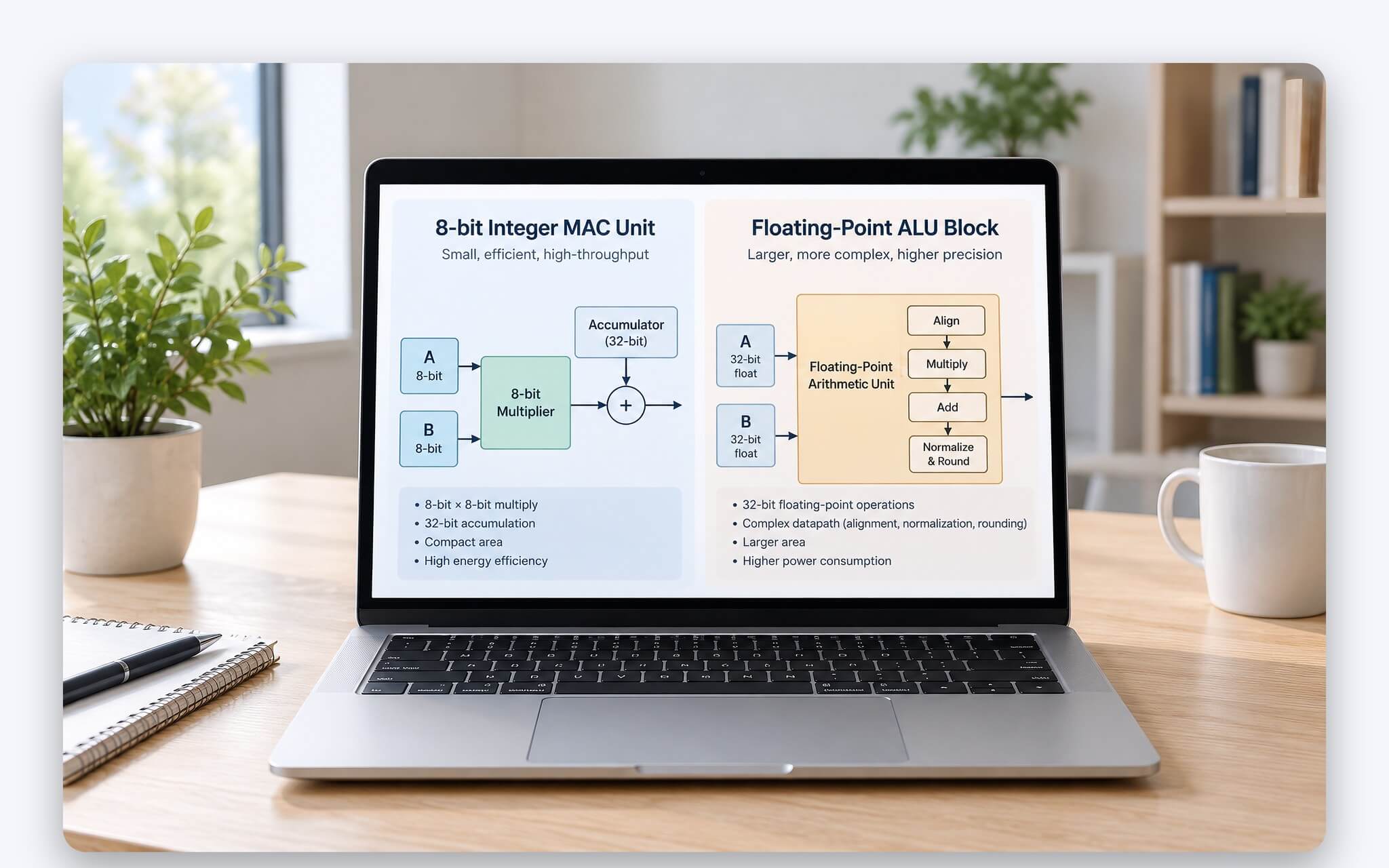 INT8 là số nguyên 8 bit giúp NPU xử lý mô hình AI gọn và nhanh hơn