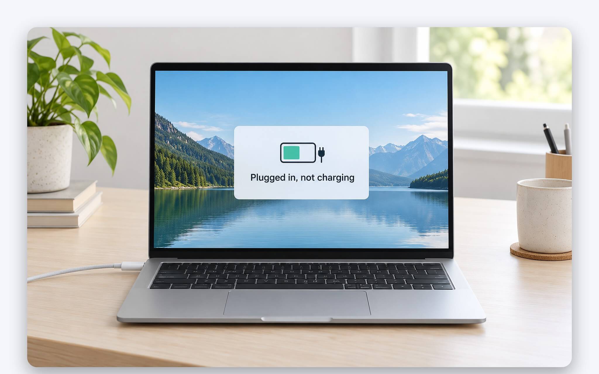 Thông báo pin không sạc Plugged in, not charging trên thanh tác vụ Windows