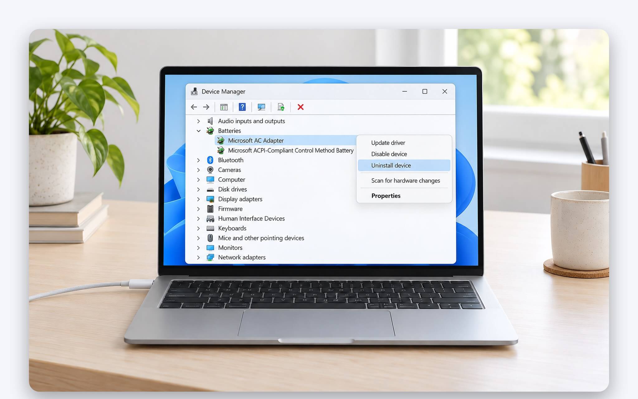 Gỡ và cài lại driver pin ACPI trong Device Manager khi pin không sạc