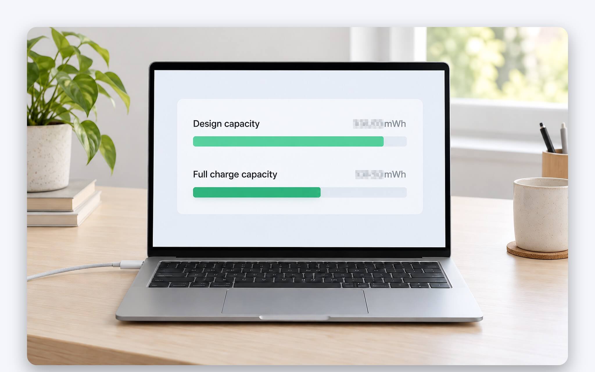 Báo cáo powercfg batteryreport so sánh Design Capacity và Full Charge Capacity