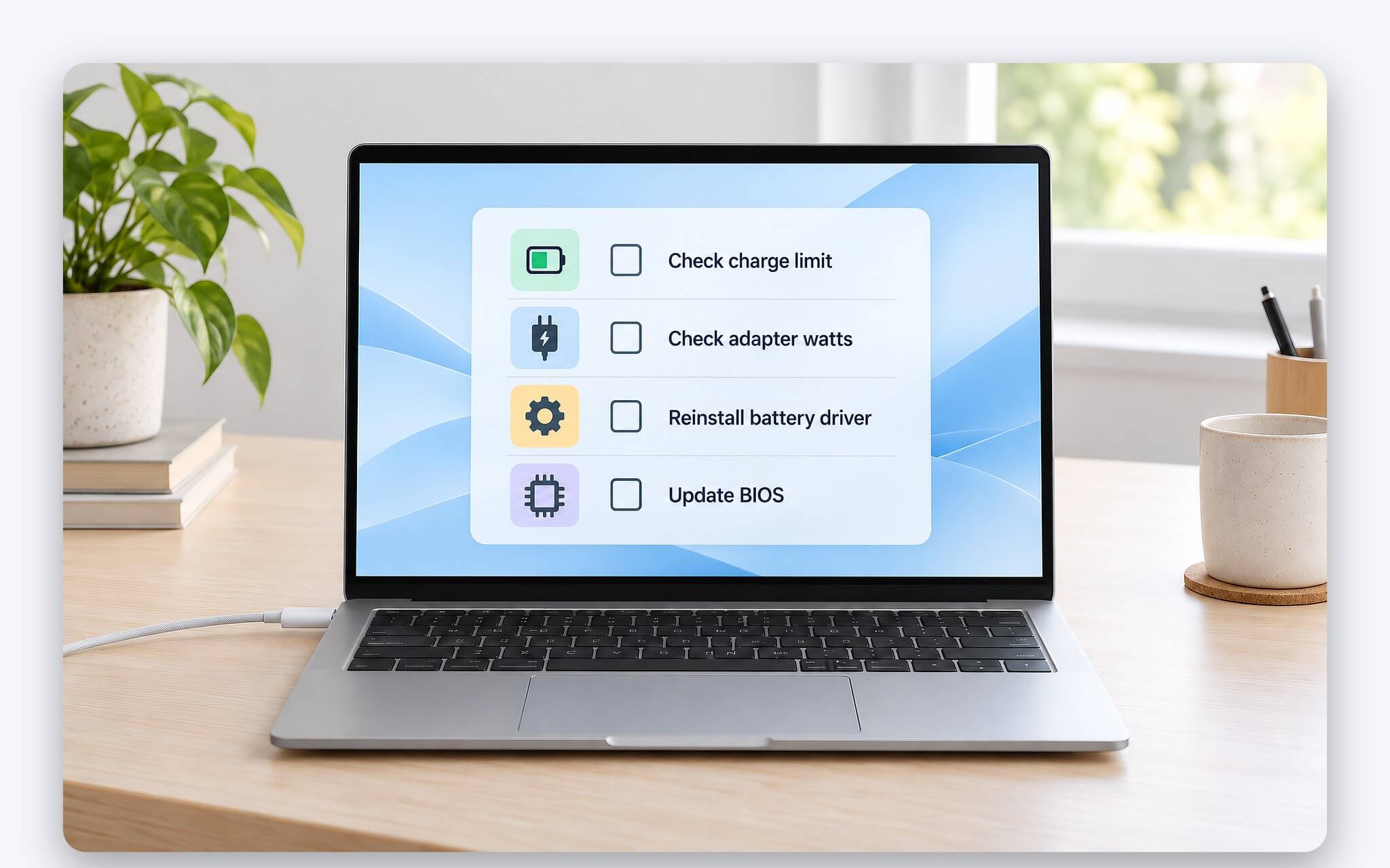 Xử lý lỗi không sạc pin theo thứ tự trước khi mang laptop đi bảo hành
