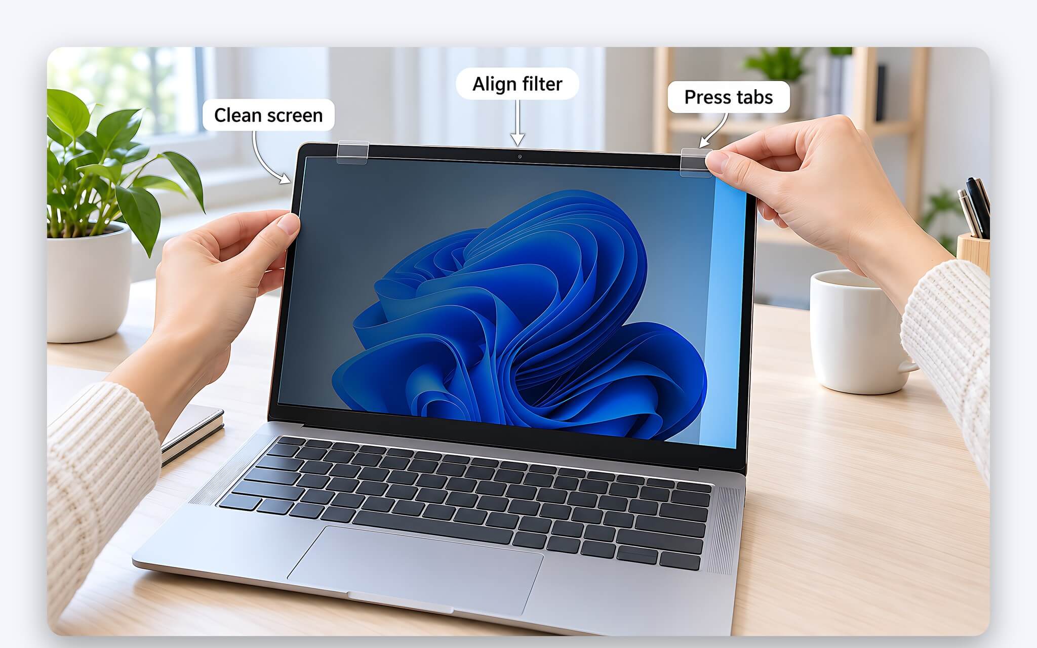 Lắp đặt và vệ sinh tấm lọc chống nhìn trộm trên màn hình laptop