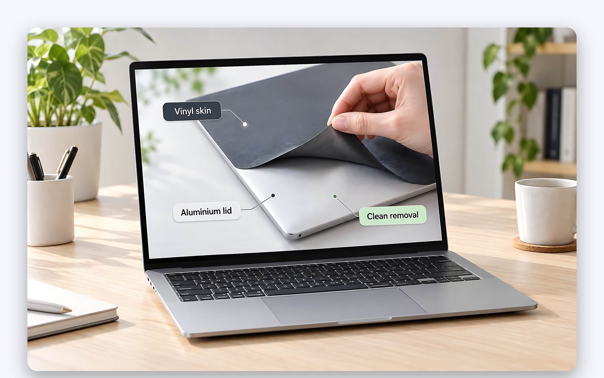 Skin vinyl dán trên nắp laptop vỏ nhôm anodized