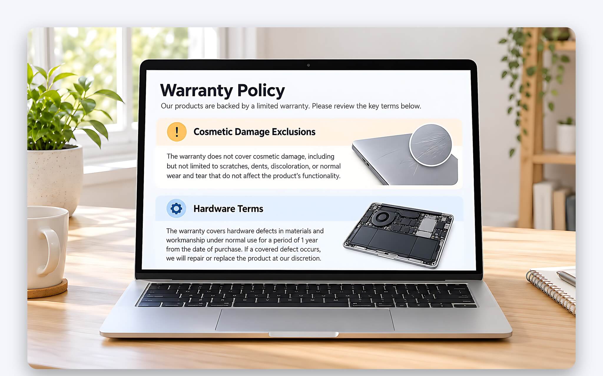 Vết trầy trên vỏ laptop và điều khoản bảo hành thẩm mỹ