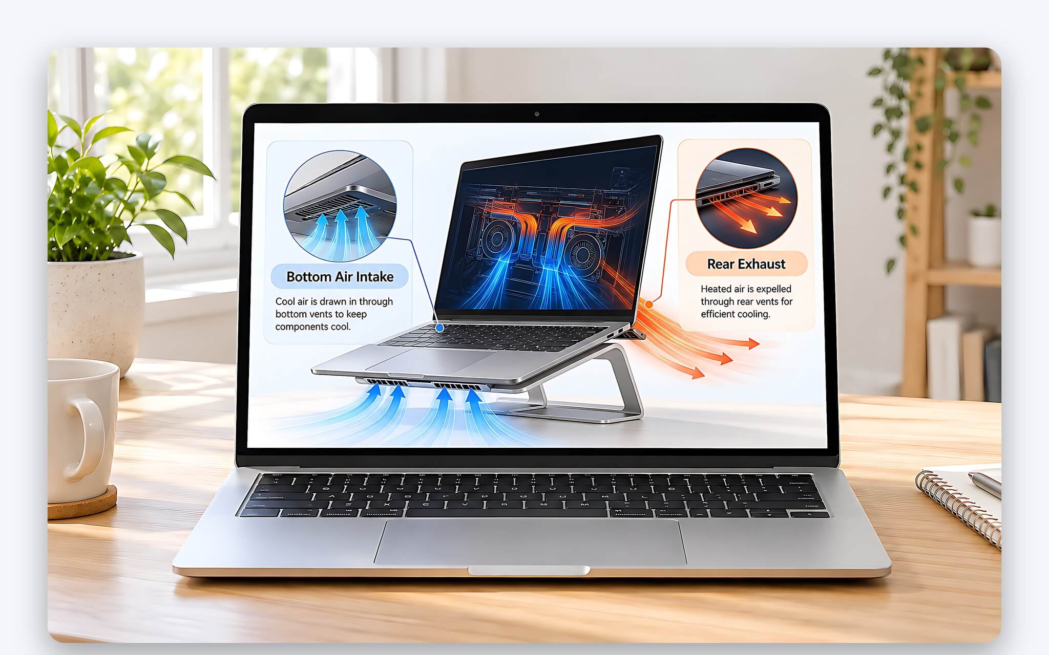 Laptop gaming hút gió ở mặt đáy cần để trống khe thông gió
