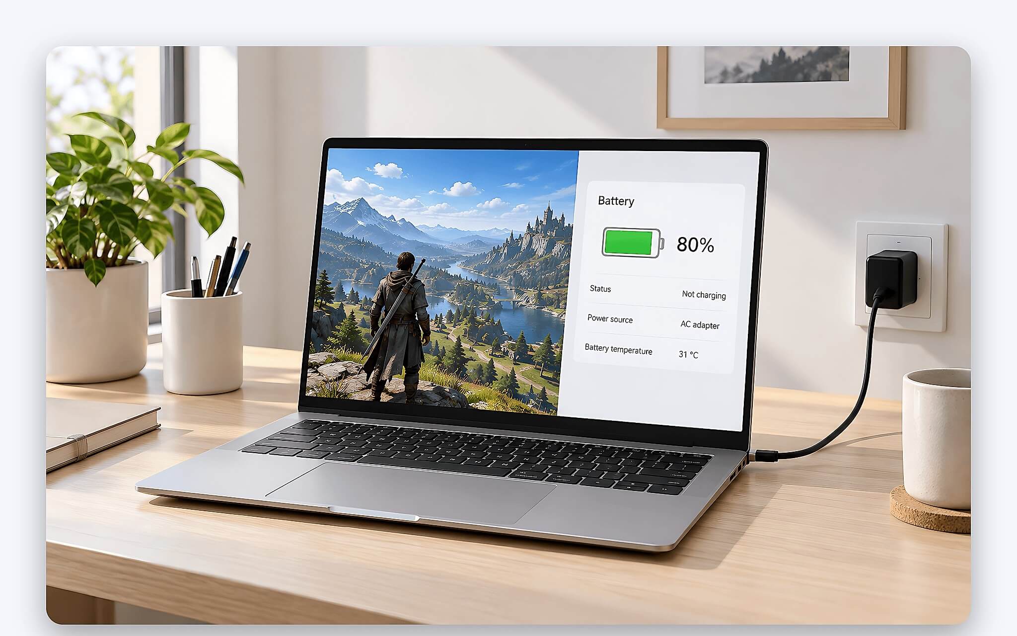 Theo dõi tốc độ sạc xả của pin khi chơi game để nhận biết laptop có đang ở chế độ bypass