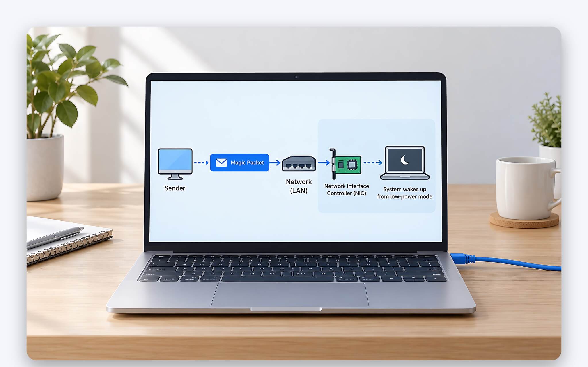 Nguyên lý Wake on LAN đánh thức laptop qua card mạng